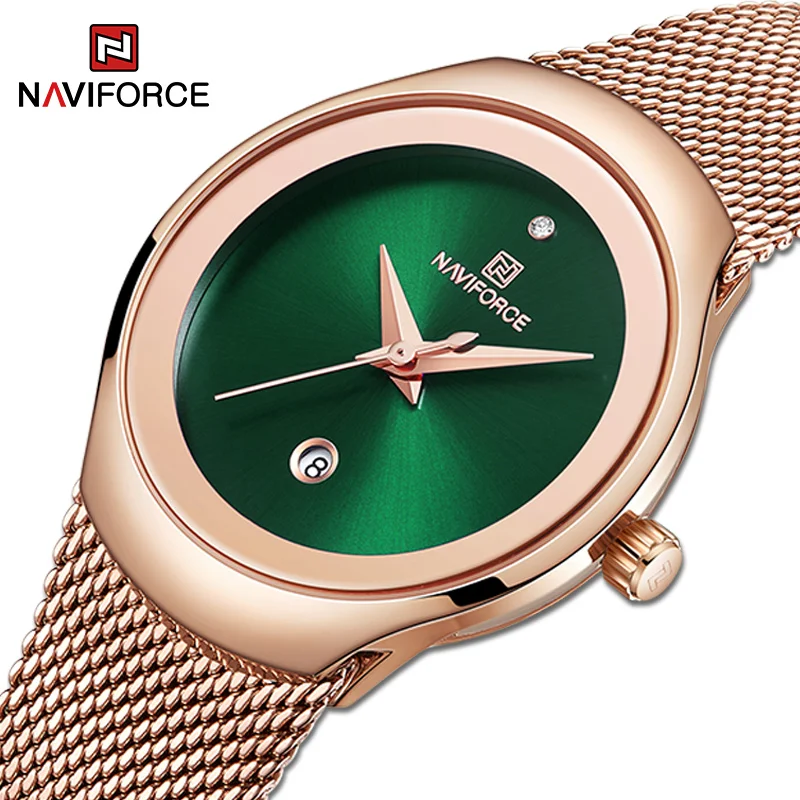 

Top Luxury NAVIFORCE Watch for Women Fashion Mesh Stainless Steel Band Wristwatch 3ATM Waterproof Girl Bracelet Relogio Feminino