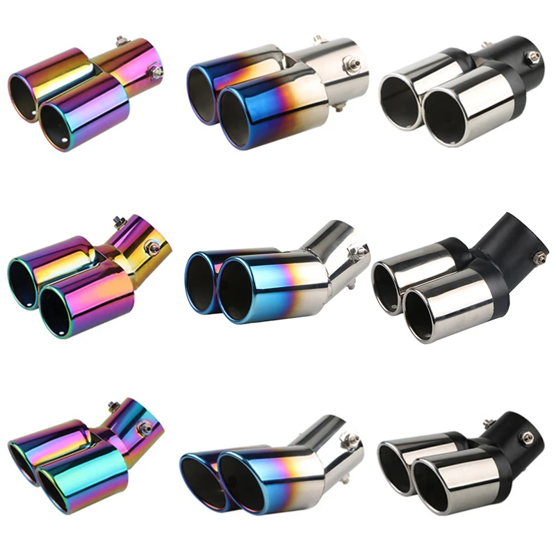 

Automobile Tail Dual Outlet Exhaust Tip Stainless Steel Slant Rolled Edge Auto Muffler Modified Universal Car Exterior Supplies