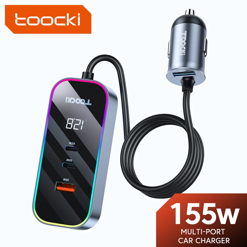 Toocki 155W USB Type C Car Charger Digital Display Quick Charge 4.0 PD3.0 Multi Port Car Phone Charger For iPhone Samsung Xiaomi