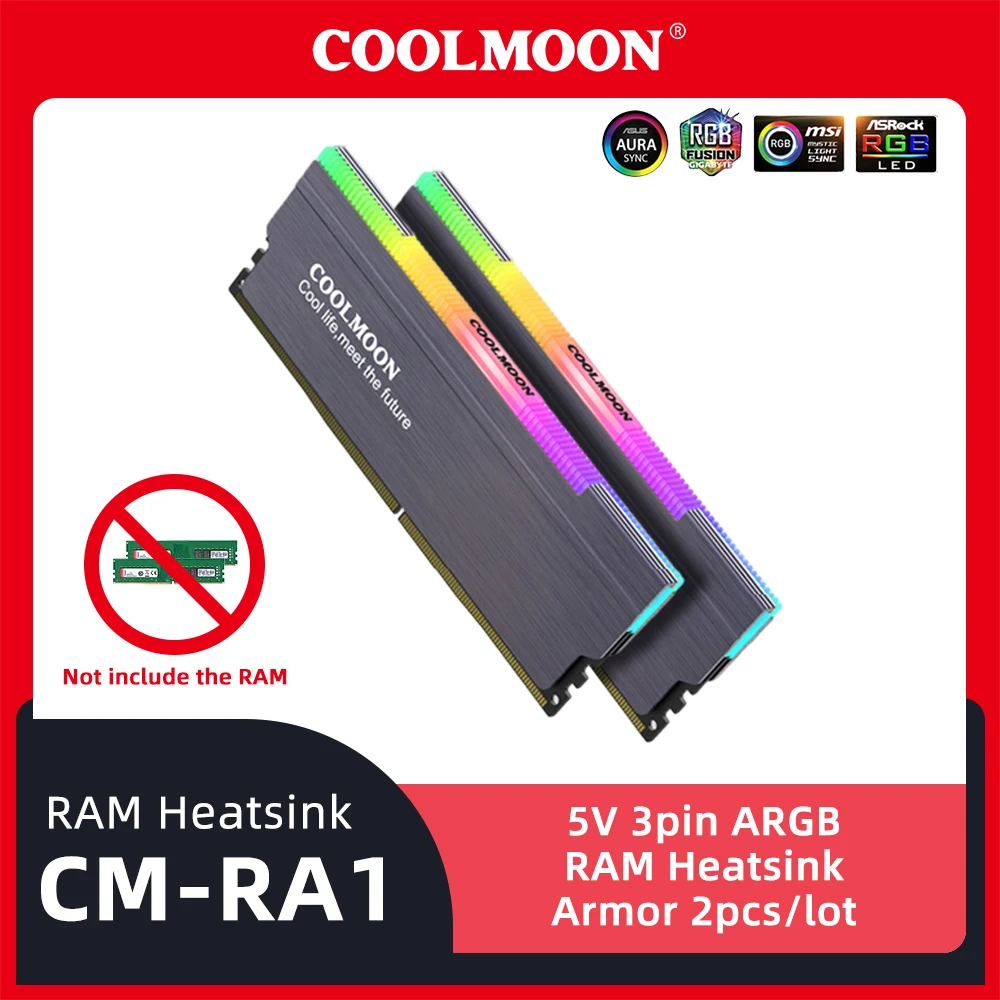 

COOLMOON RAM Heatsink Cover CM-RA1 DDR4 DDR5 2pcs/lot 5V3PIN A-RGB RAM Armor Computer Memory Decoration Protective Shell