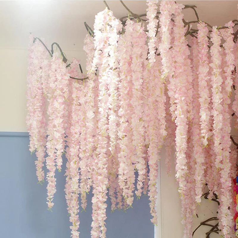 

Artificial Silk Roses Vine Rattan Strip Wisteria Artificial Flower Vine Wedding Home Party Kids Room Decoration DIY Fake Flowers