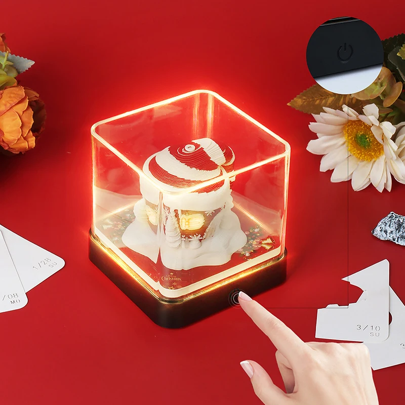 

Рождественский Настольный календарь со встроенными фонарями, 2024 календарь, записная книжка, отметки, блокнот, 3D художественный календарь