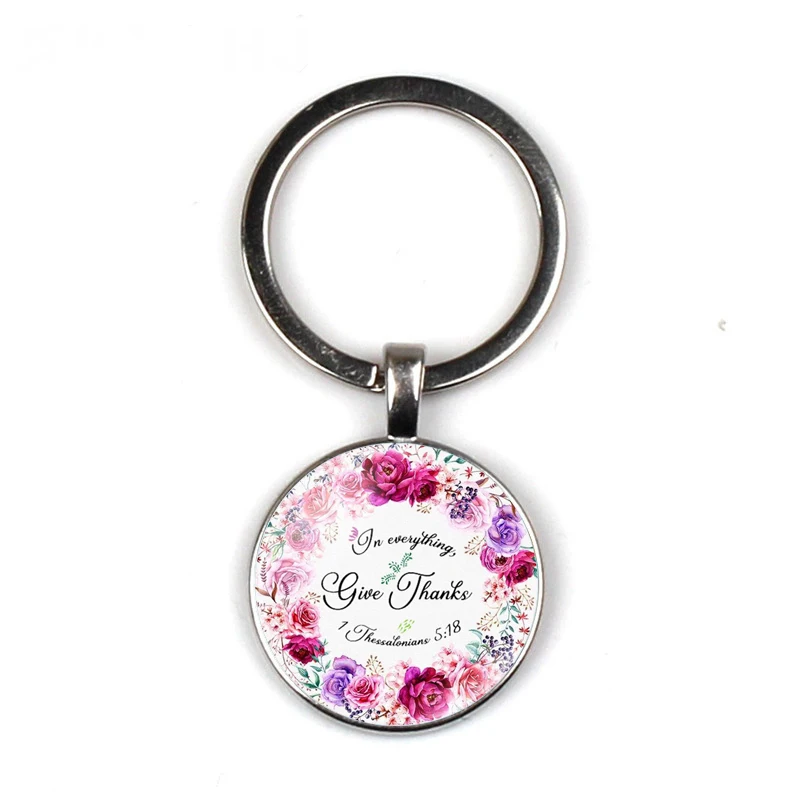 

Fashion new Catholicism Bible Verse Keychains Round Pendant Glass Scripture Quote Faith Christian Key Rings Religious Trinket