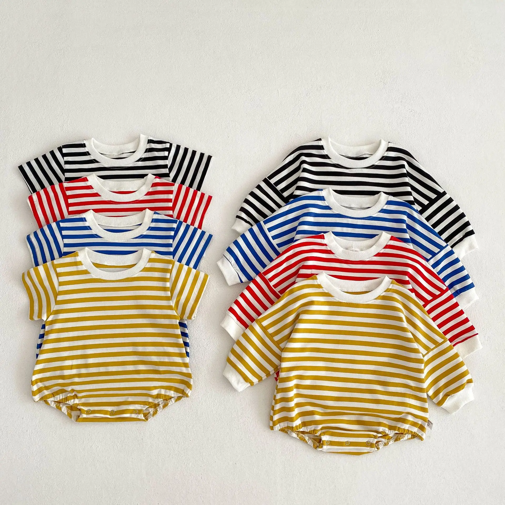 

2023 Summer Baby Bodysuits Striped Girls One Piece Short Sleeve Boys Clothing Jumpsuit