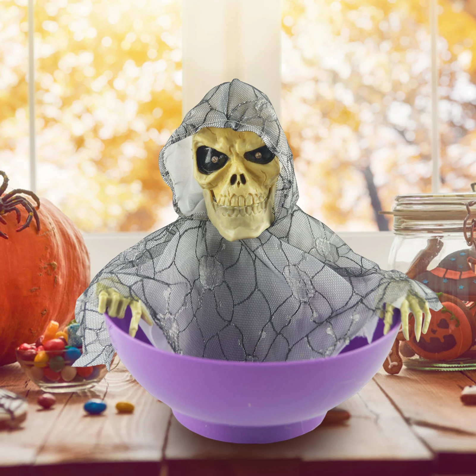 

Хэллоуин светящийся череп Призрак конфеты чаша с датчиком движения светильник для косплея вечеринки маскарада вечеринки Nin668