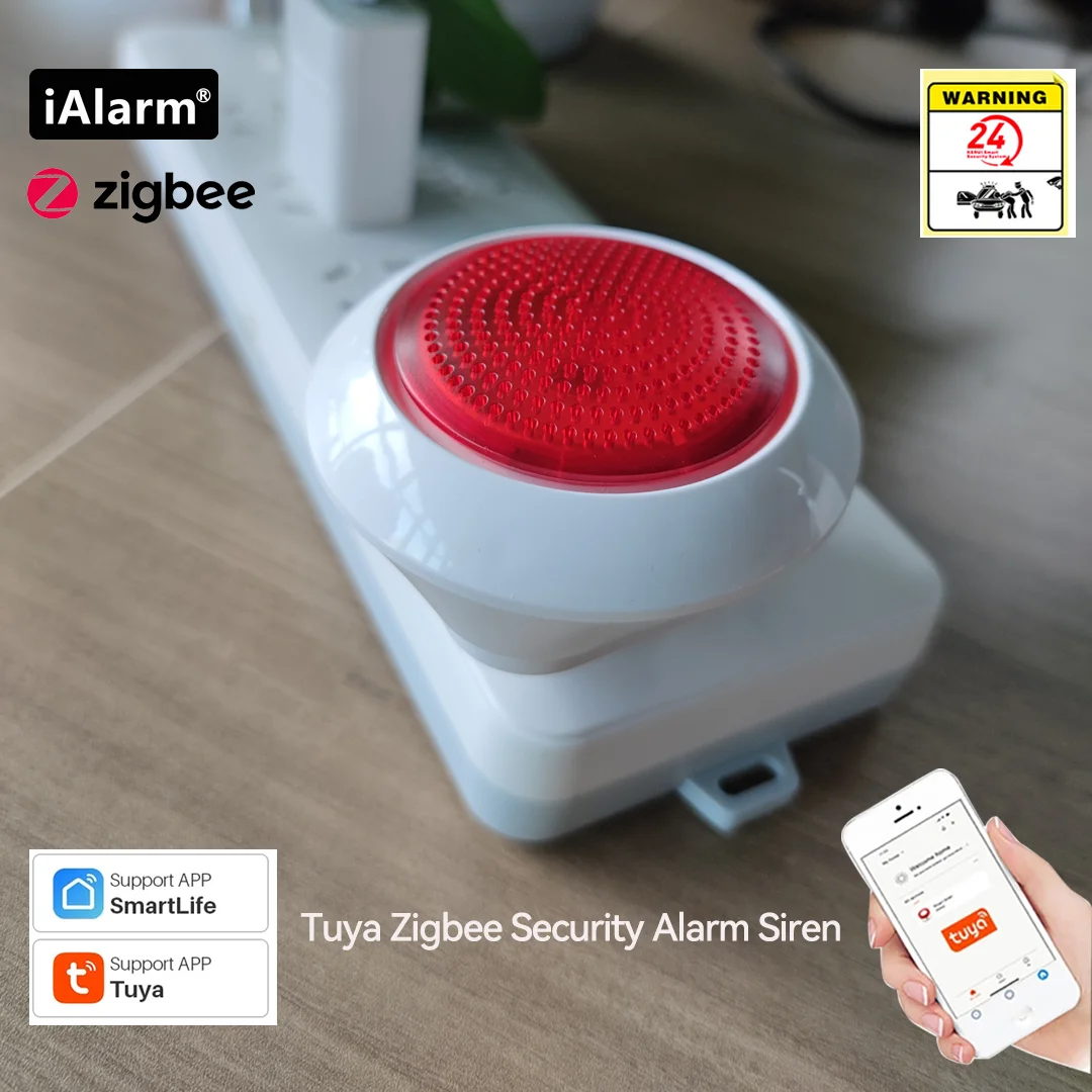 

iAlarm Tuya Zigbee Smart Siren 100V-240V Sirena Alarm 100dB Wireless Alarme System Security Control Via SmartLife APP Gateway