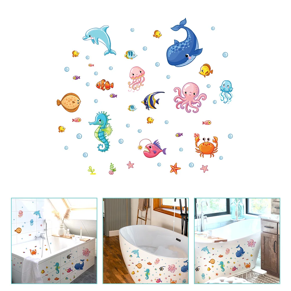 

4 Sheets of Children's Bathroom Decorate Stickers Self-adhesive Ocean Creatures Stickers
