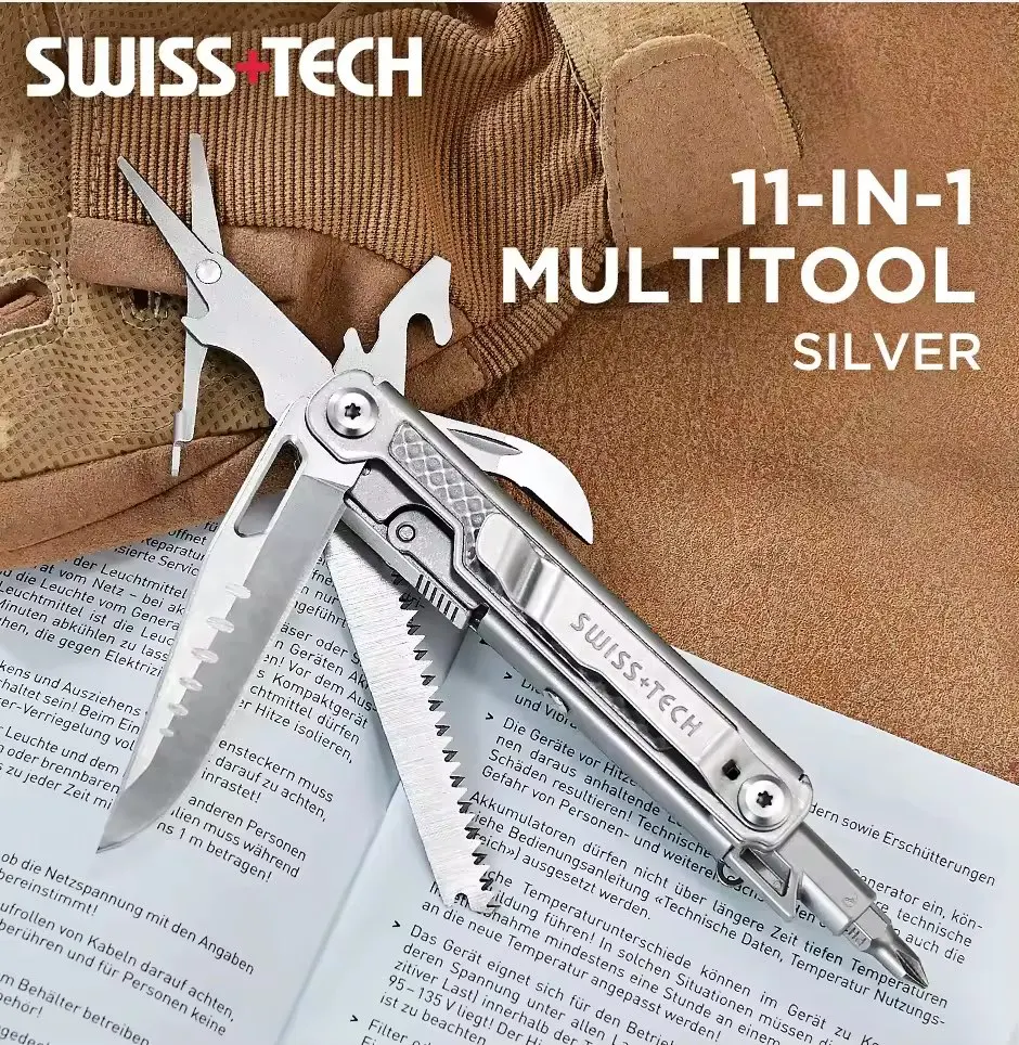 Фото Многофункциональный инструмент SWISS TECH 11 в 1: снаряжение для кемпинга, выживания, походов, тактический складной нож, EDC, гаджеты для самообороны №1