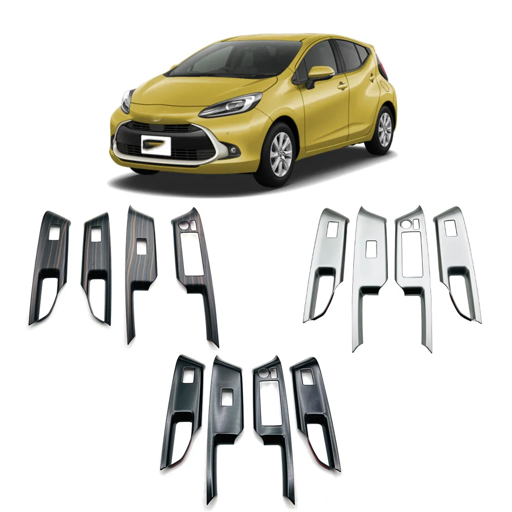 Фото RHD для Toyota AQUA MXP 2021 2022, ABS, черный, серебристый, кнопка подъема окна автомобиля, панель переключателя, накладка, аксессуары для интерьера №1