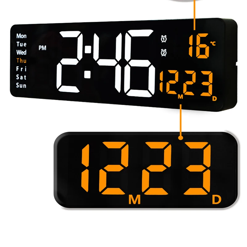 

Home Decor Digital Wall Clock Temperature Date Electronic Clock With Backlight Wall Mount Remote Control Large Display Wall Cloc