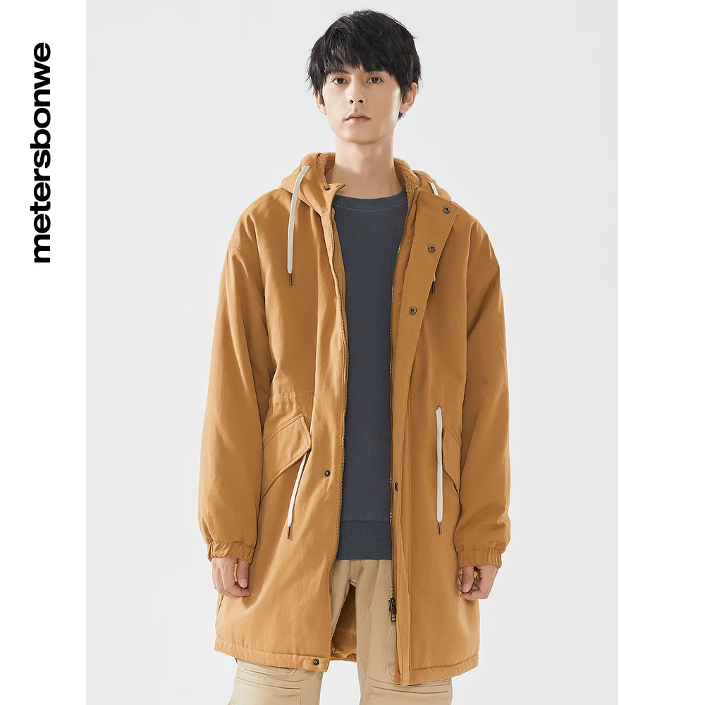 Metersbonwe Men Windproof Medium Length  Wadded Clothes Hooded  Thick Sherpa Warm Wear Casual Loose Winter Cotton-Padded Coats