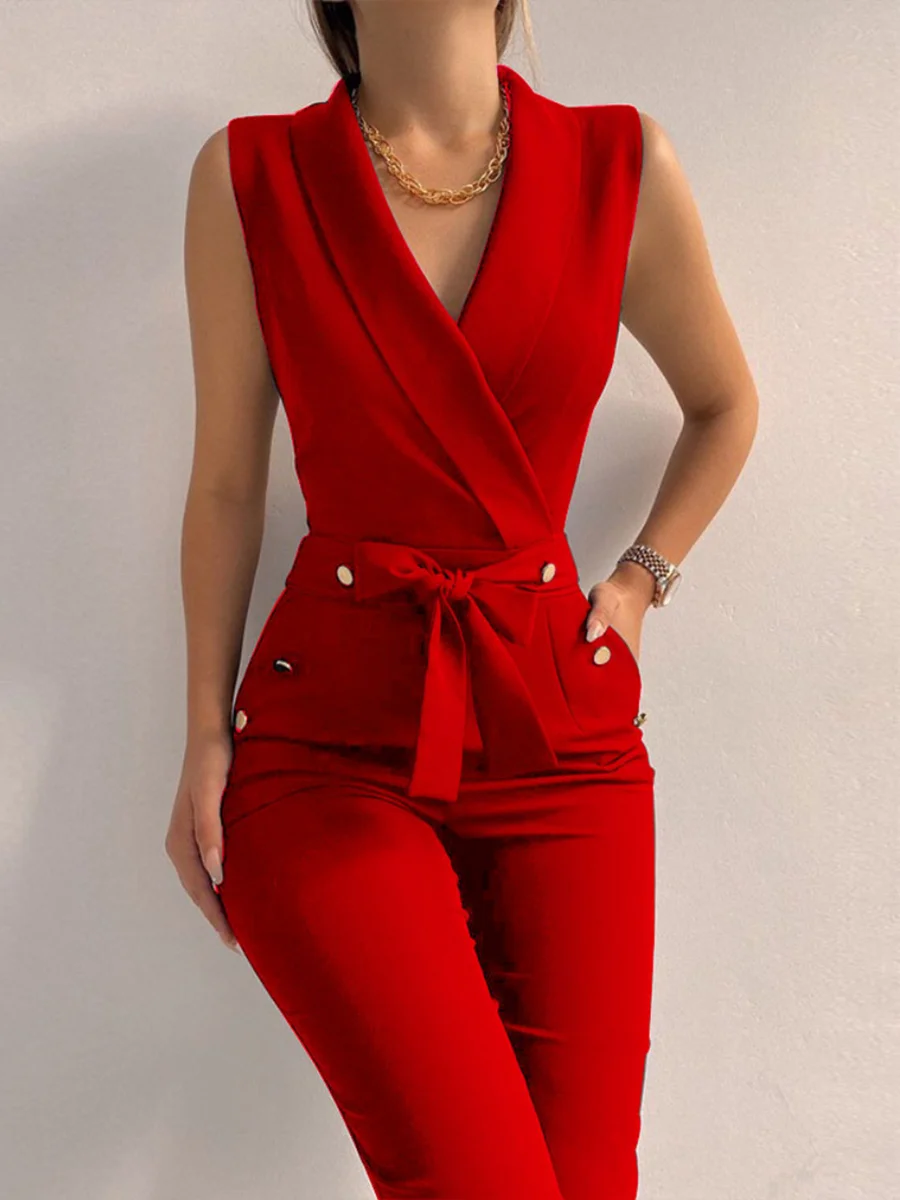 

Mandylandy Women Elegant Bow Tie Skinny Bodycon Jumpsuit Overalls Fashion Casual Sleeveless V Neck High Waist Corset One Pieces