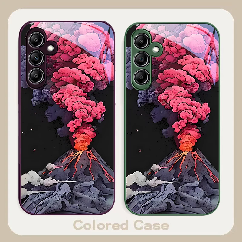 Simple Pink Volcanic for Samsung Galaxy A01 02 03 Core A04 A14 4G A13 54 34 31 20 25 23 22 5G S21 Ultra S20 glass phone case