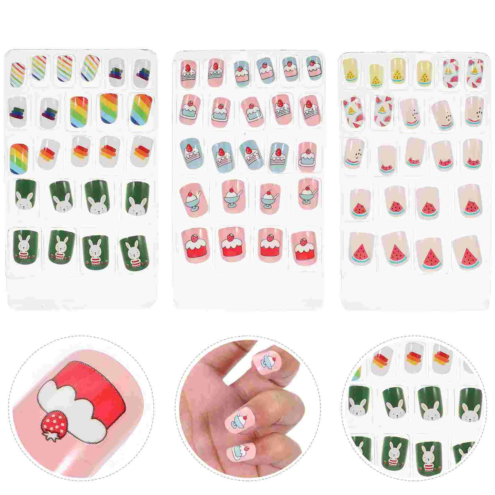 

3 Boxes Lovely Fake Nails Artificial Nail Tips False Short Nails Gift for Kids