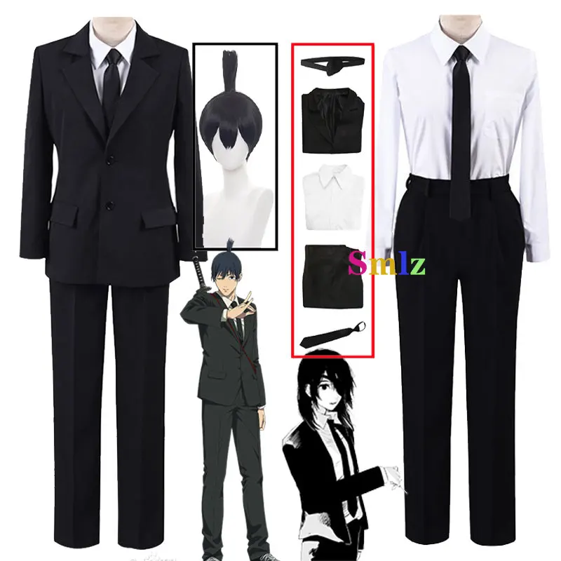 

Anime Chainsaw Man Cosplay Himeno Hayakawa Aki Costume Devil Hunters Uniform Wig Denji Menu Black Jacket Outfit Menu