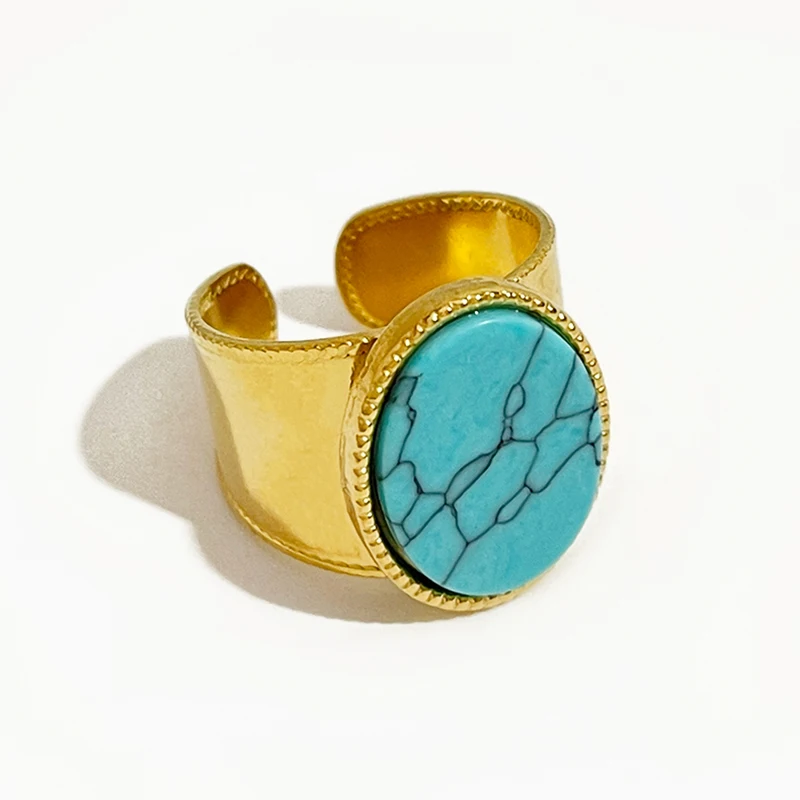 

Peri'sBox 316L Stainless Steel Oval Turquoise Large Finger Ring for Women Chunky Gold Color Wide Natural Stone Jewelry Wholesale