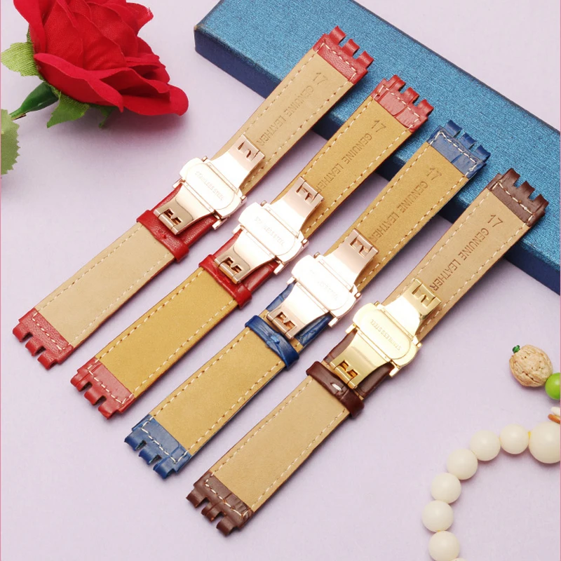 High quality leather strap suitable for swatch Swiss 51 device series mechanical wrist watch 17 19mm butterfly buckle