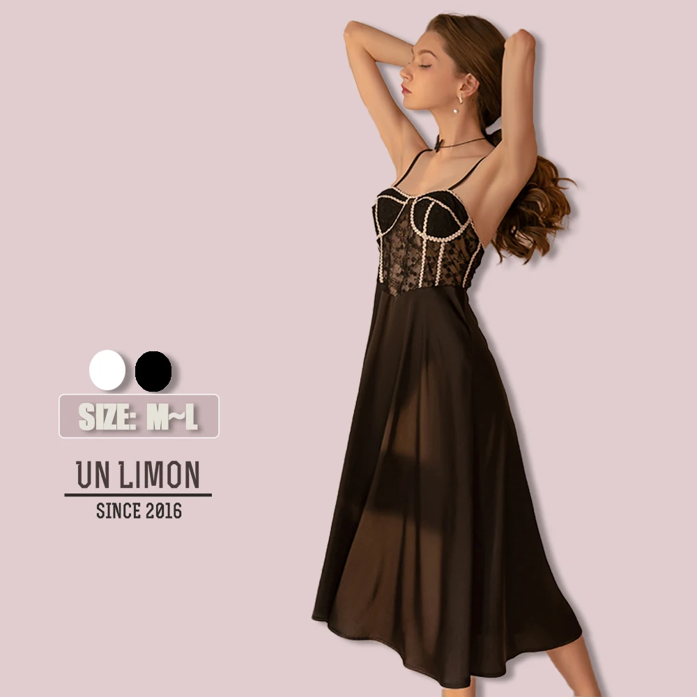 

UNLIMON Women Sexy Lace Night Dress Sleeveless Maxe Satin Pajamas