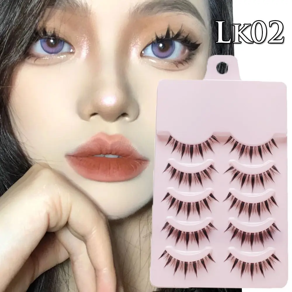 

5 Pairs Eye Makeup Tools Lash Extension Thick Long Handmade False Eyelashes Little Devil Cross 3D Faux Mink Hair