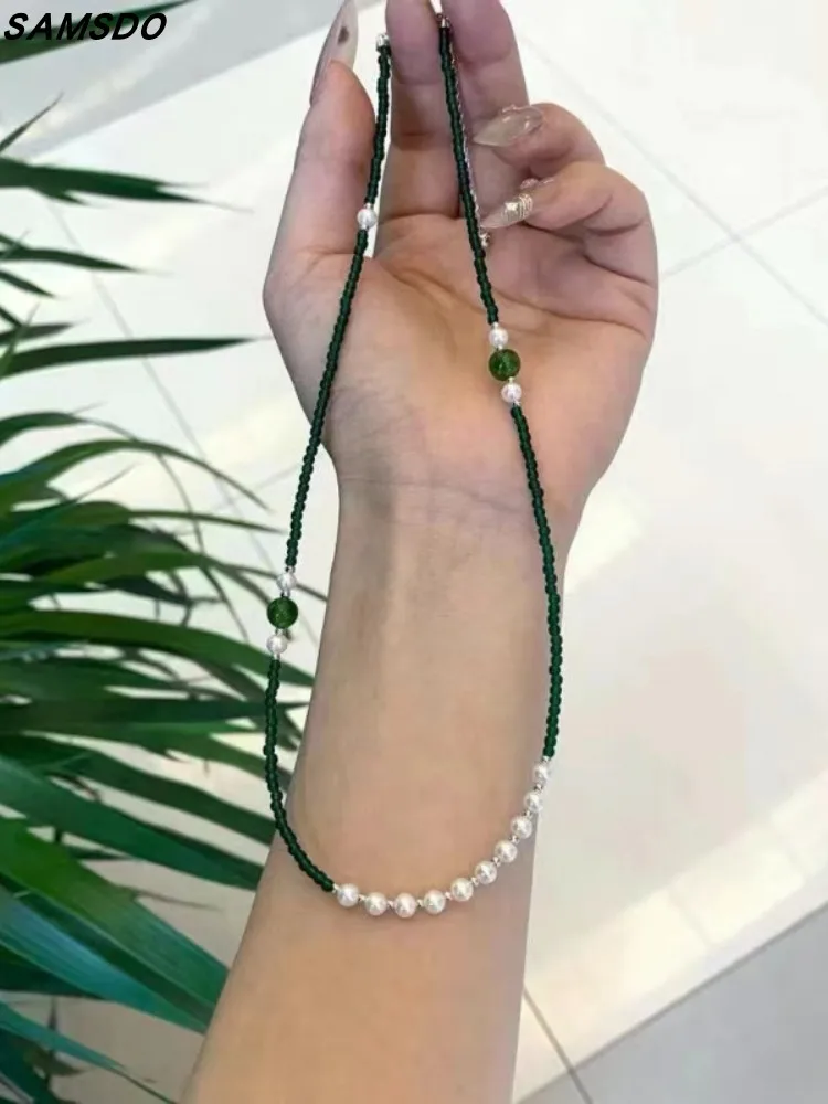 Новое китайское ожерелье с зеленым камнем белым натуральным водным жемчугом