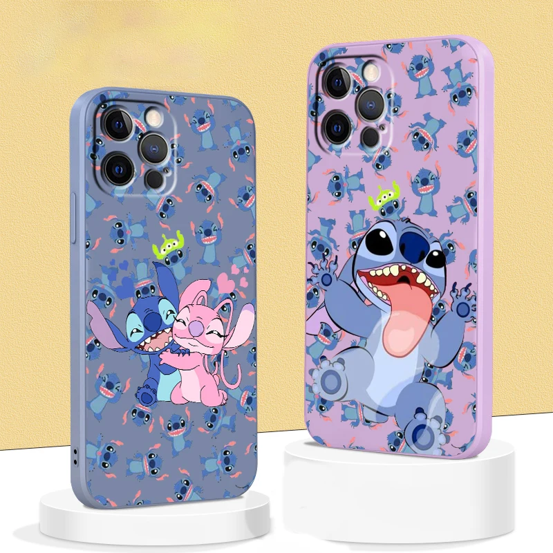 

Phone Case For Apple iPhone 14 13 12 Mini 11 XS Pro Max X XR SE 2020 Plus Cover Disney Stitch Cool Cartoon Liquid Rope Funda
