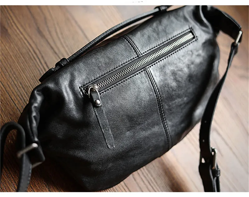 Simple casual luxury natural real leather men large-capacity black chest bag outdoor daily retro soft cowhide teenager waist bag
