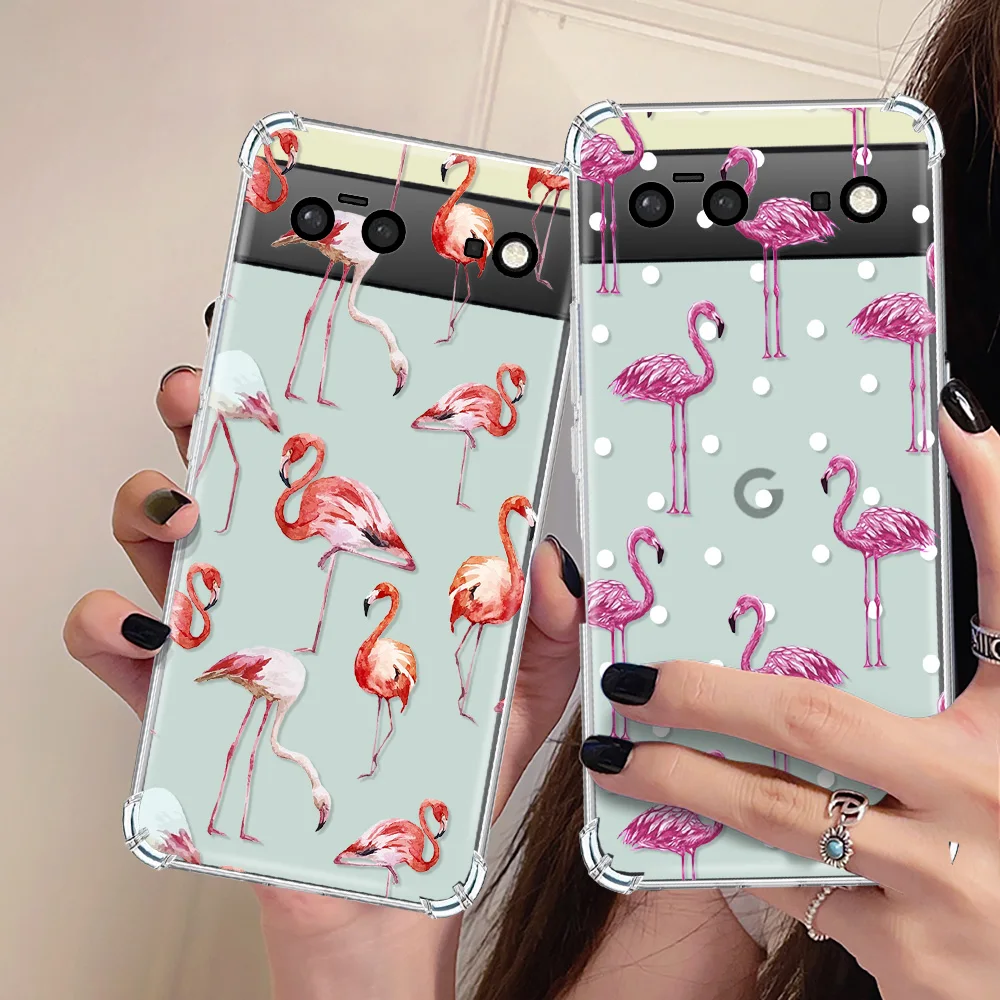 

Cartoon Flamingo Shockproof Phone Case for Google Pixel 6 Pro Pixel6 Pro 6pro Pixel6PRO Soft TPU Fundas Lens Protection Cover