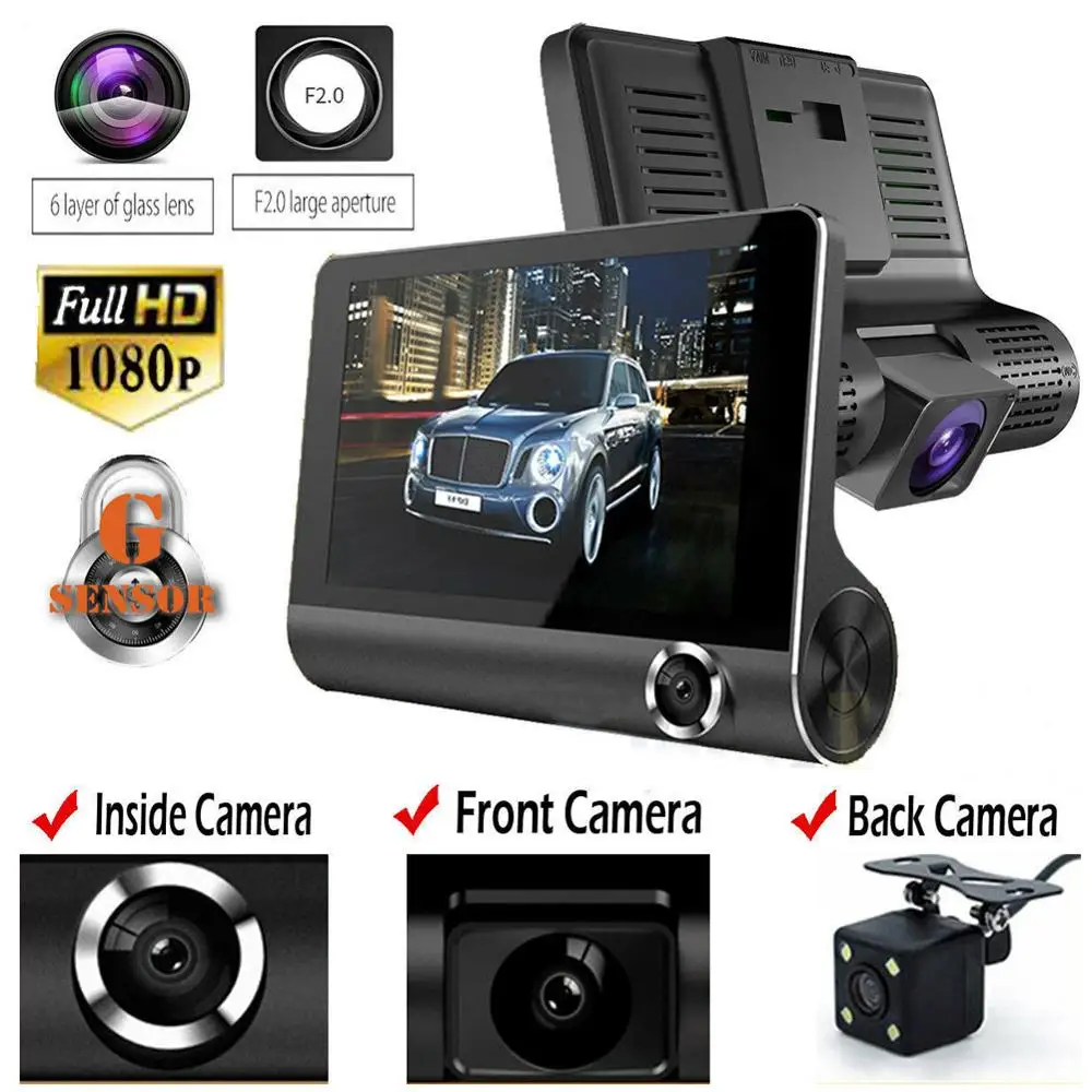 

Brand New Caldo di Vendita 4 "HD 1080P Dual Lens Retrovisore Auto DVR Della Macchina Fotografica Video Recorder Dash Cam G-Senso