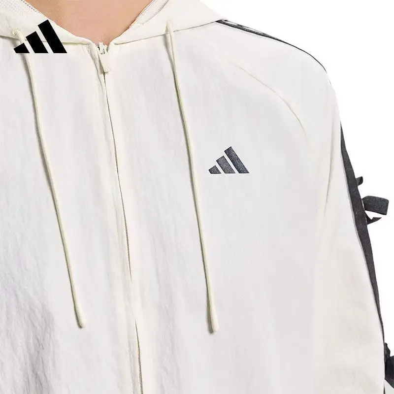 Фото Женская куртка Adidas свободного кроя с капюшоном, спортивная куртка с сетчатыми вставками и тремя полосками KR7602/KR7603 №4