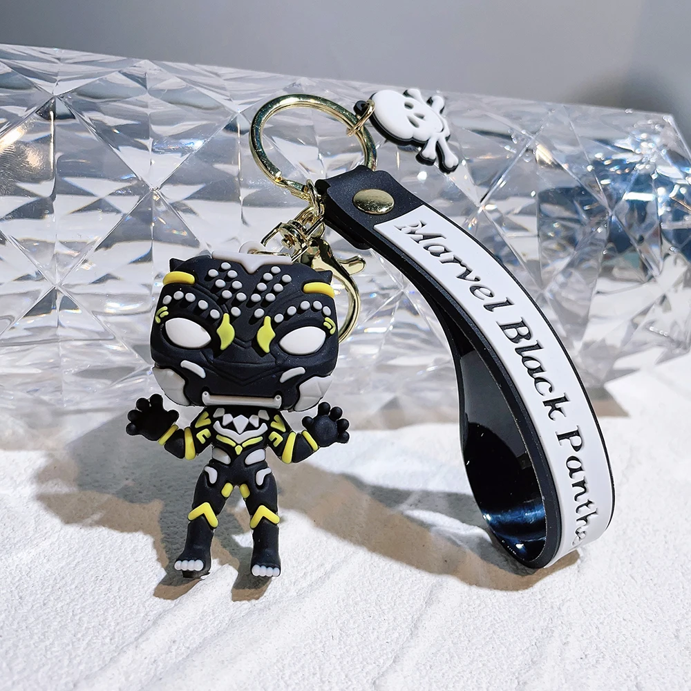Marvel Superhero Black Panther Keychains Avengers Action Figure Pendant Keyholder Cartoon Anime Doll Keyrings Car Key Chains
