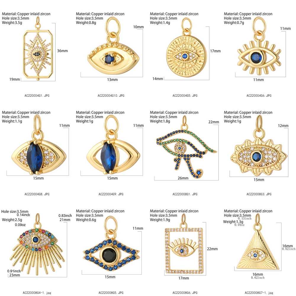 Фото Türkiye Evil Blue Eyes Love Цирконовые подвески для изготовления ювелирных изделий Богемная готическая эмаль Золотого цвета Ожерелье-браслет «сделай сам» №2