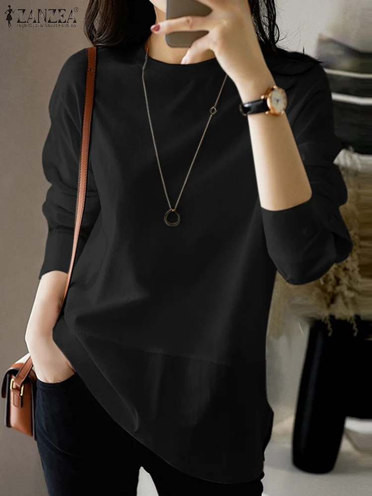 

Lady Office Work Patchwork Shirt ZANZEA Vintage Loose Chemise O Neck OL Blusas Female Tunic Tops Women Casual Long Sleeve Blouse