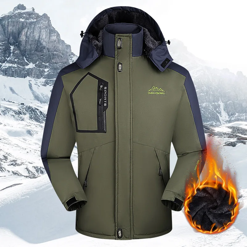 Mens 2022 Winter New Windproof Fleece Warm Thick Jacket Parka Men Camping Outdoors Snow Parka Coat Men Hunting Parka Outwear Men