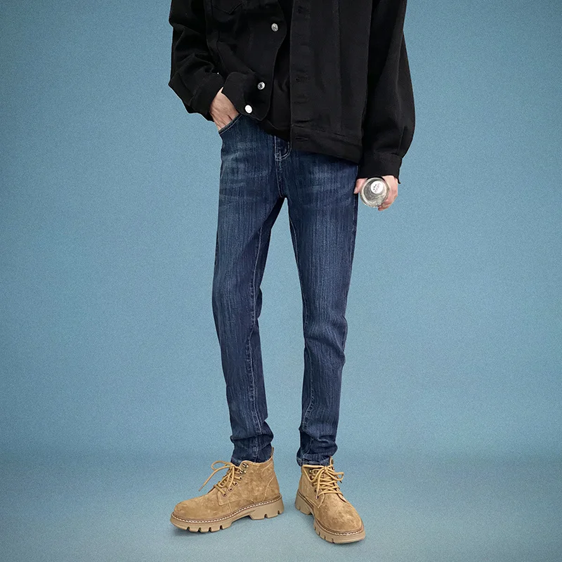 

Мужские зауженные джинсы с карманами, синие повседневные брюки-стрейч из денима, размеры 28-36, 2022