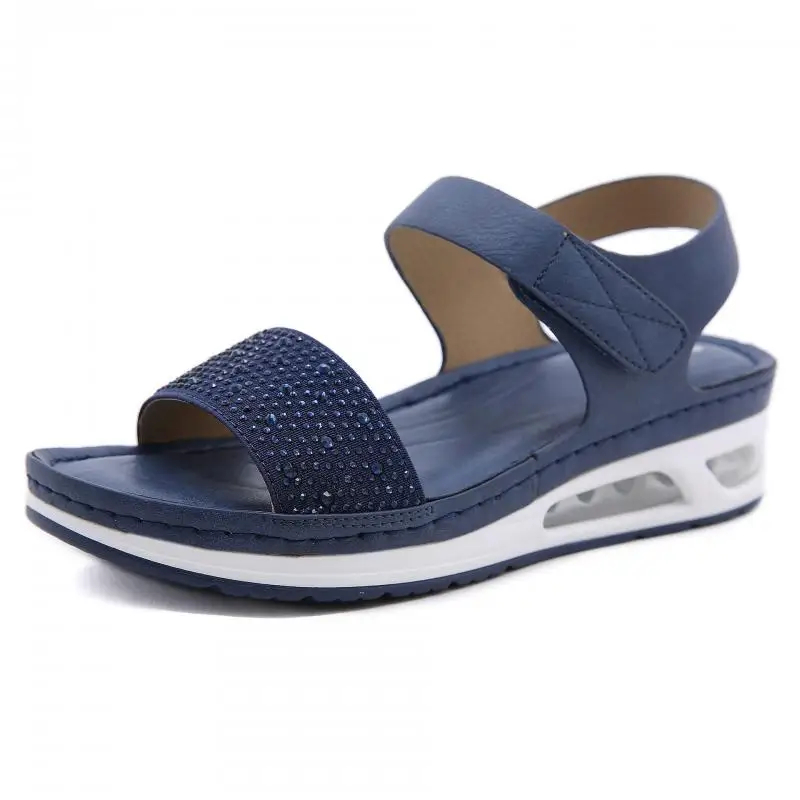 

Leather Shoes for Women 2022 Summer Sports Rhinestones Wedge Sandals Designer Heels Comfortable Casual Fashion Sandal Female