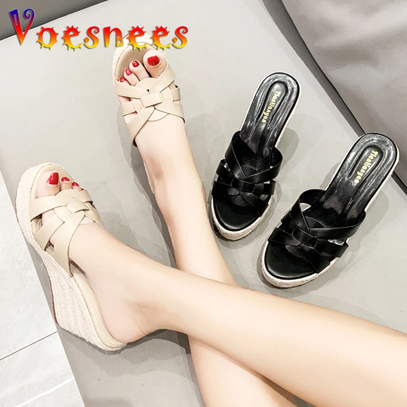 

Женские туфли на танкетке, сандалии с открытым носком и пеньковой веревкой, летние туфли с открытым носком и пряжкой на щиколотке, новинка ...