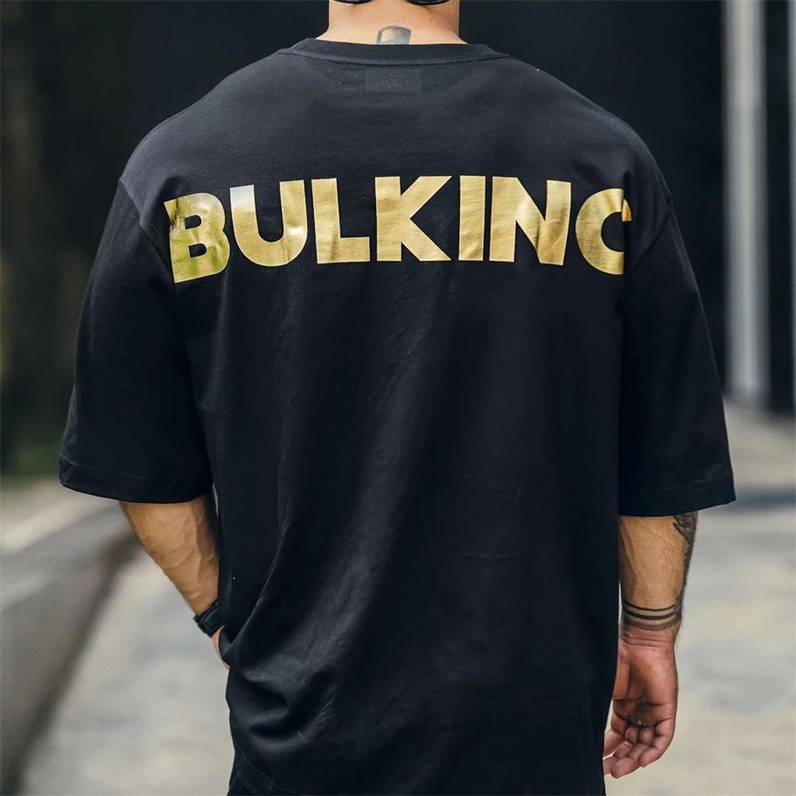 

New Men Summer Loose Tshirt Cotton Casual Sporting Oversized Print Tee Shirt Running Streetwear Fitness Sports Gym Clothing