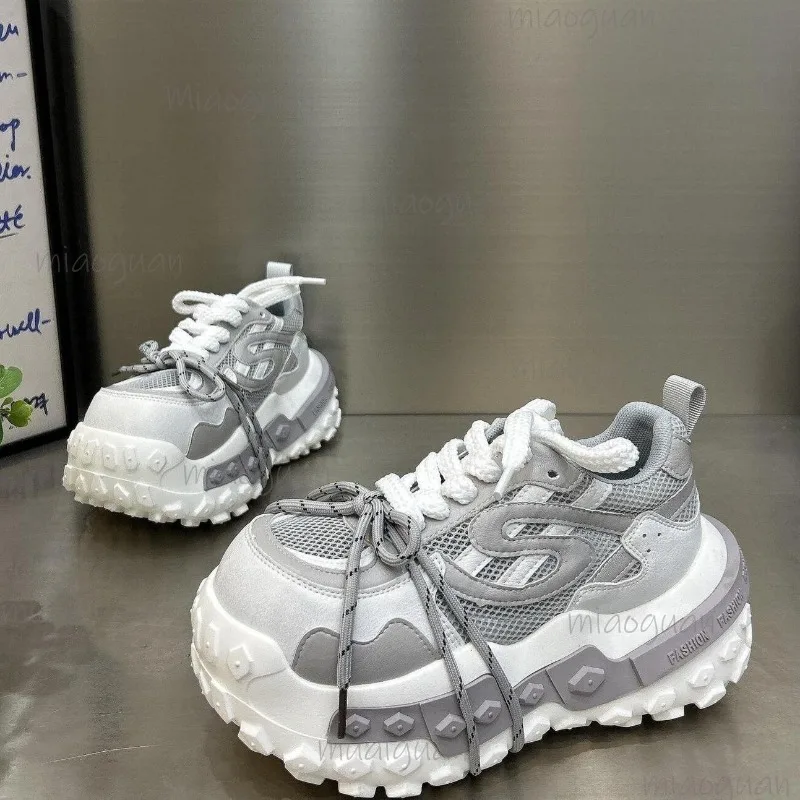 Фото Женские массивные кроссовки на платформе в стиле Dad Sneakers, дышащие, сетчатые, на шнуровке, с толстой подошвой, для уличной моды, повседневные, спортивные, Zapatillas De Mujer №5