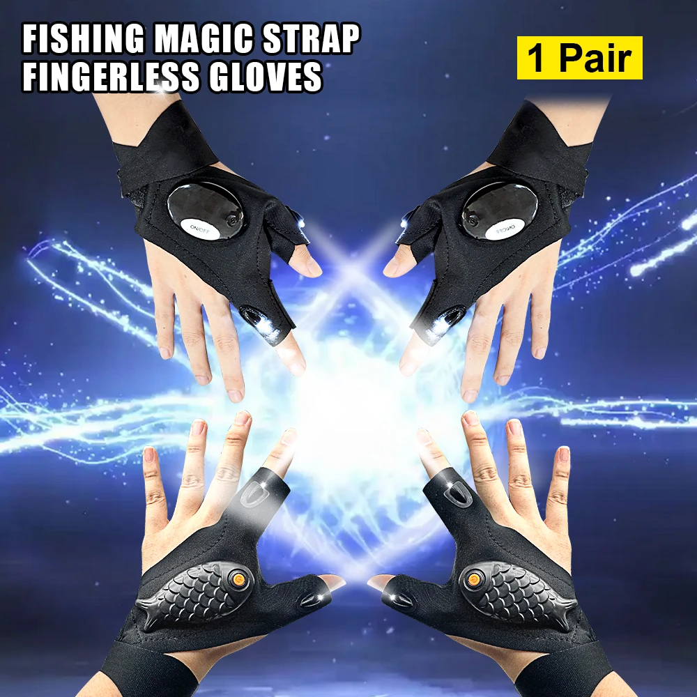 

Gloves with LED Finger lights Cycling Gloves For Men Touch Screen Breathable Outdoor For Fishing Rechargeable Riding MTB Glove