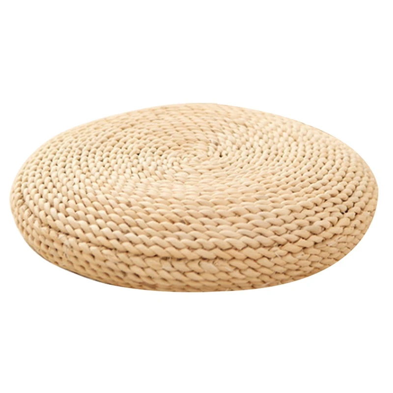 

AFBC 2X Round Natural Pouf Hand-Made Weaving Cushion Fill The Silk Floss Pillow Soft Yoga Chair Seat Mat Tatami Window Pad(B)