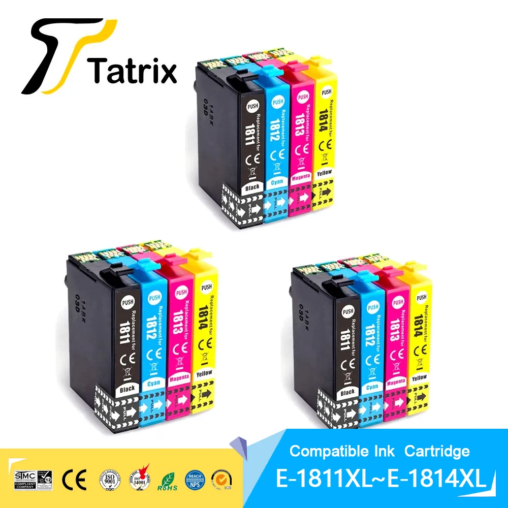 

Tatrix Compatible 18XL T1811-T1814 Ink Cartridge for Epson XP205 XP305 XP322 XP315 XP212 XP402 XP30 XP225 XP325 XP422 Printer