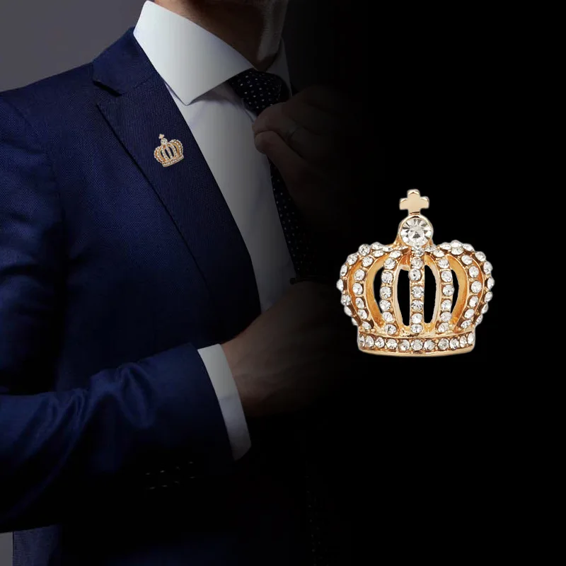 

High-end Small Crown Brooch Metal Crystal Lapel Pins and Brooches Simple Corsage Suit Shirt Collar Pin Badge Jewelry Accessories