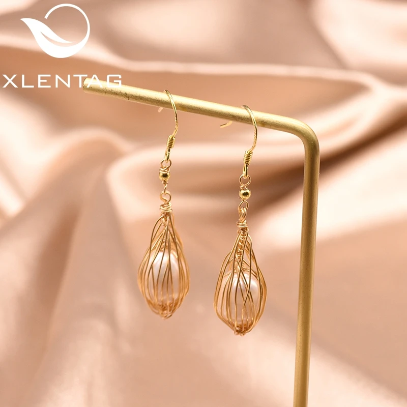 

XlentAg Natural White Pearls Hook Dangle Earrings For Women Lovers Engagement Gift Girls Bohemia Jewelry Handmade Brincos GE0888