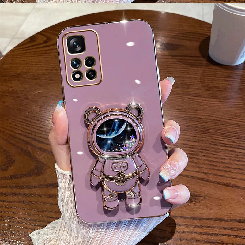 

Shiny Glitter Quicksand Bear Phone Bracket Case For Xiaomi Redmi Note 11 12 11S 12C 10C 10A 9A 9C POCO X5 X3 Pro Plating Cover