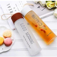 smile glass water bottle with lid portable frosted simple outdoor adult sport milk tea juice cup school kids couple drinkware