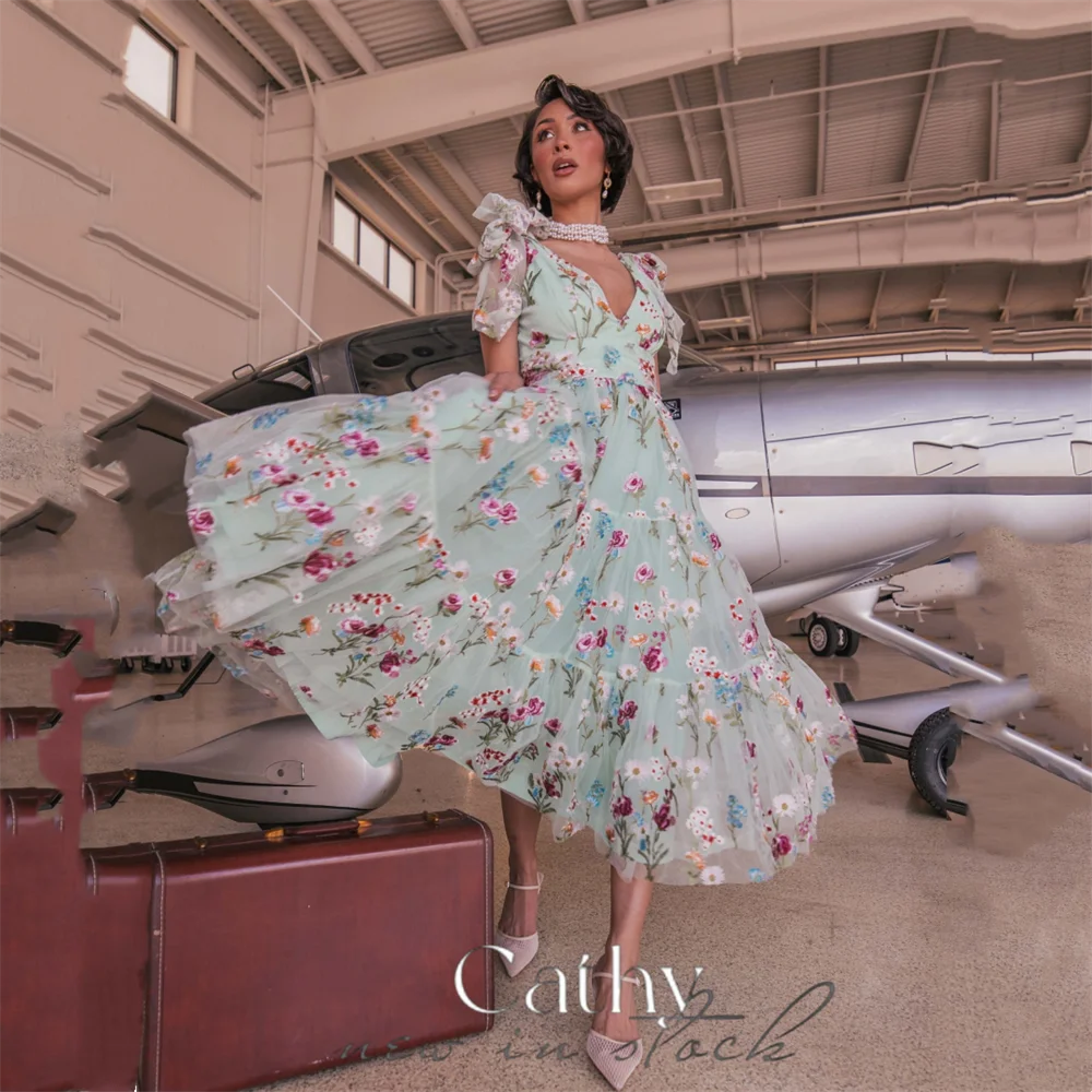 

Женское платье для выпускного Cathy, темно-зеленое платье с цветочной вышивкой и кружевом в стиле ретро, Вечернее Платье До Колена в пасторальном стиле