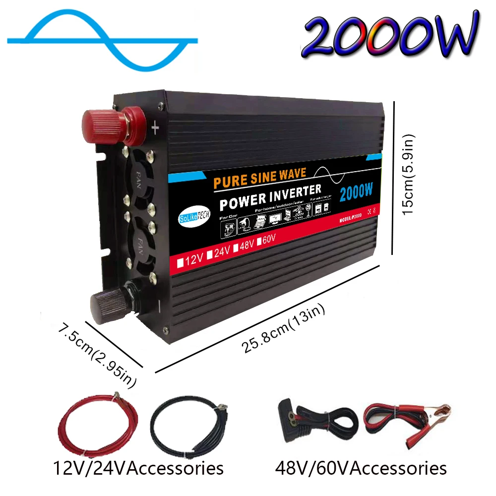 

Pure Sine Wave Inverter 300W 2000W 1500W 1000W Voltage DC 12V 24V To AC 110V 220V Transformer Power Converter Solar Inverter