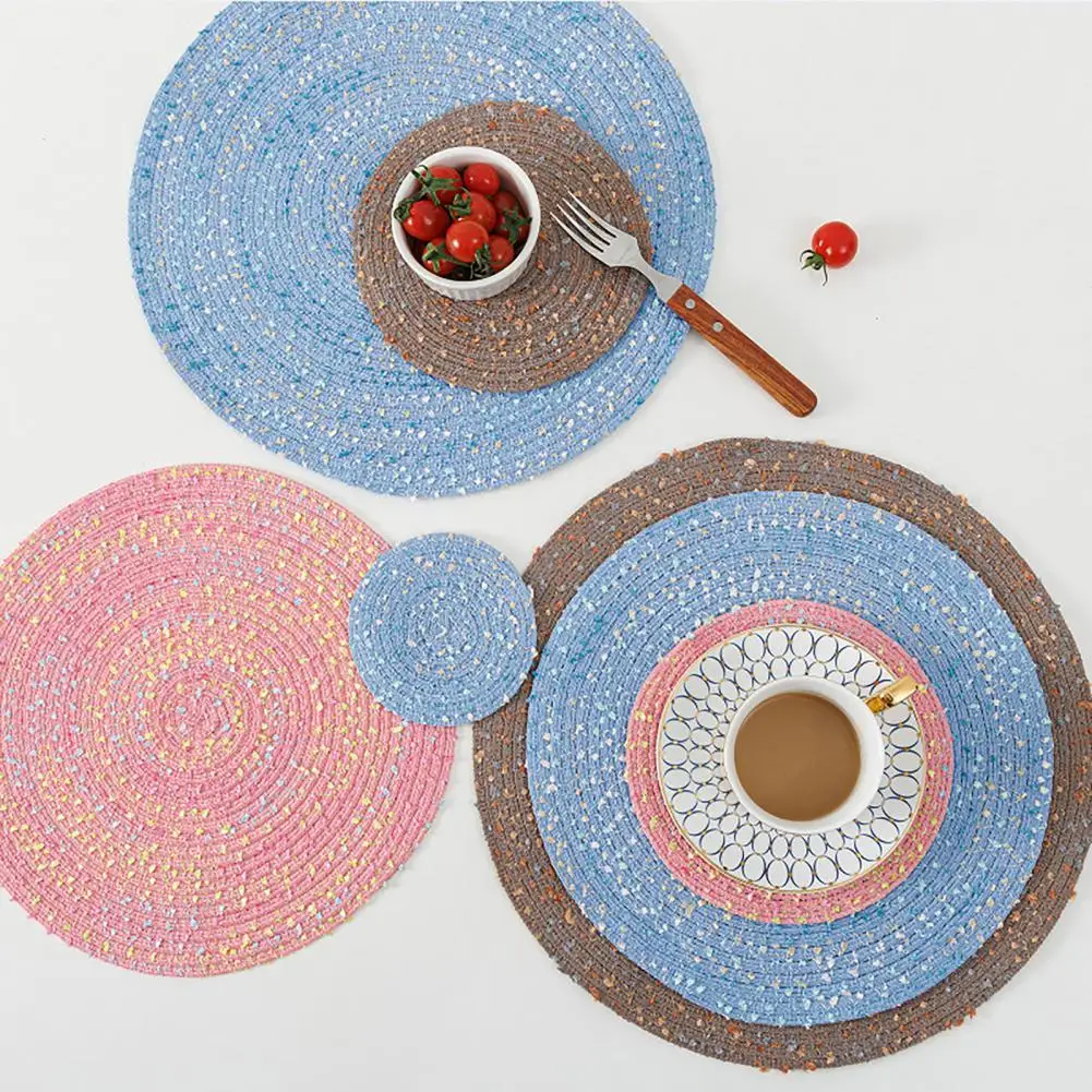 

Bowl Mat Modern Cotton Yarn Long-lasting Multi-functional Dining Table Braided Placemat Wedding Supplies Table Mat Cup Mat