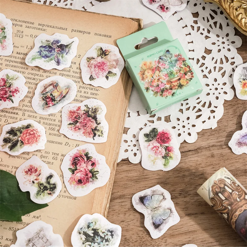 56 packs wholesale  Garden Vintage Plants Flower Boxed Stickers  Decorative Material Stickers Gift Closure Stickers