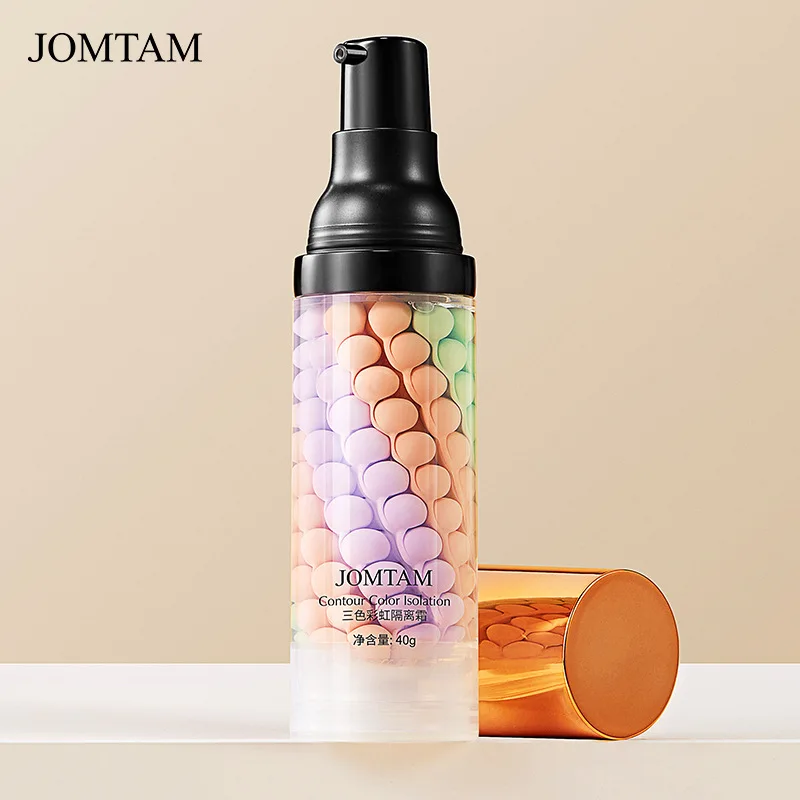

JOMTAM Tri-color Rainbow Primer Brighten Skin Tone Refreshing Moisturizing Natural Nude Makeup Primer Segregation Cream